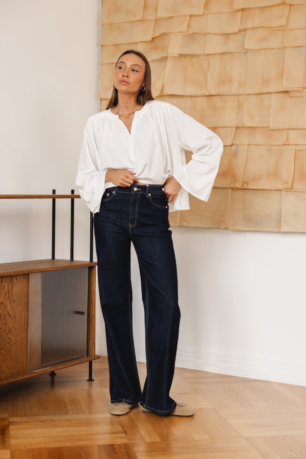 W3368 Spodnie Jeansowe Wide Leg High Weist Dark Blue