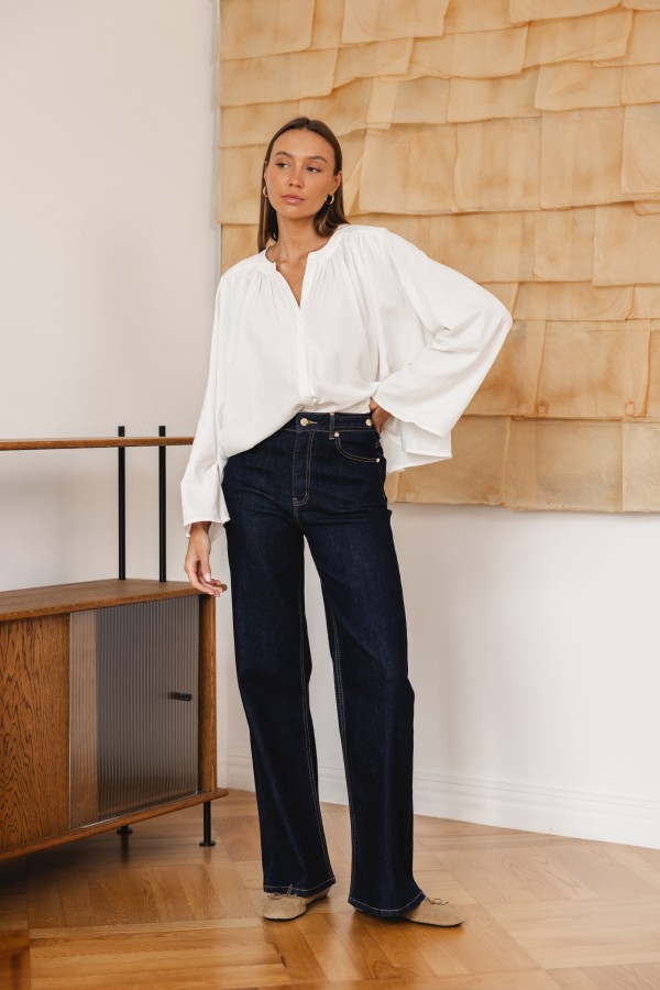 W3368 Spodnie Jeansowe Wide Leg High Weist Dark Blue