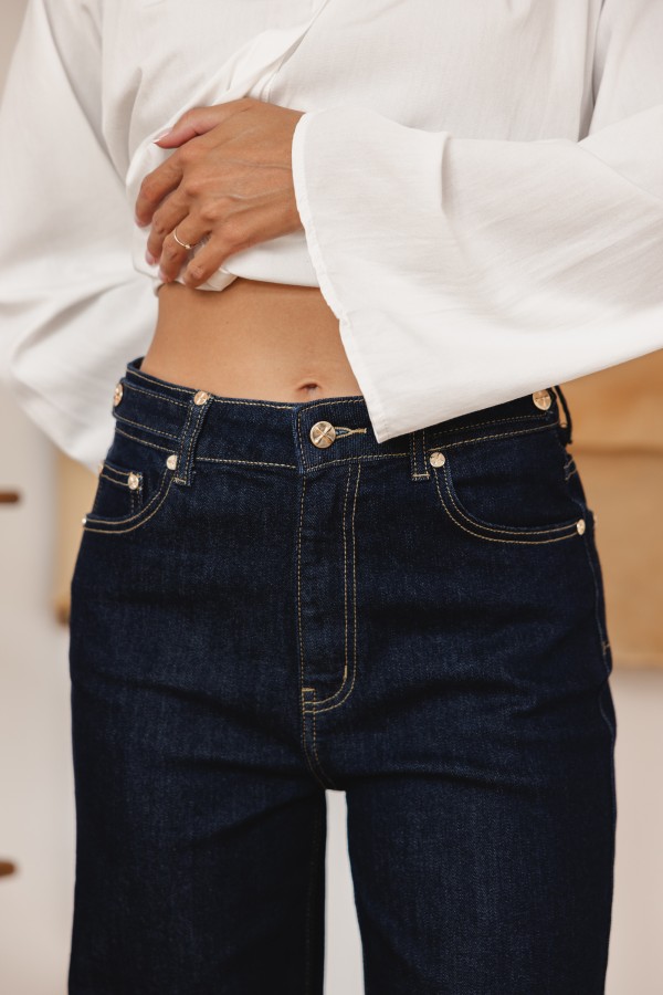W3368 Spodnie Jeansowe Wide Leg High Weist Dark Blue