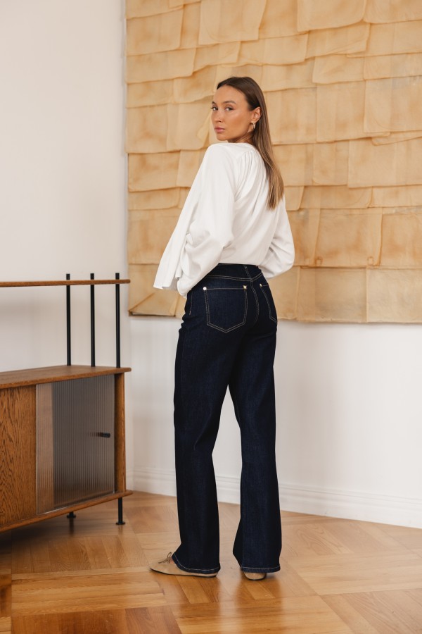 W3368 Spodnie Jeansowe Wide Leg High Weist Dark Blue