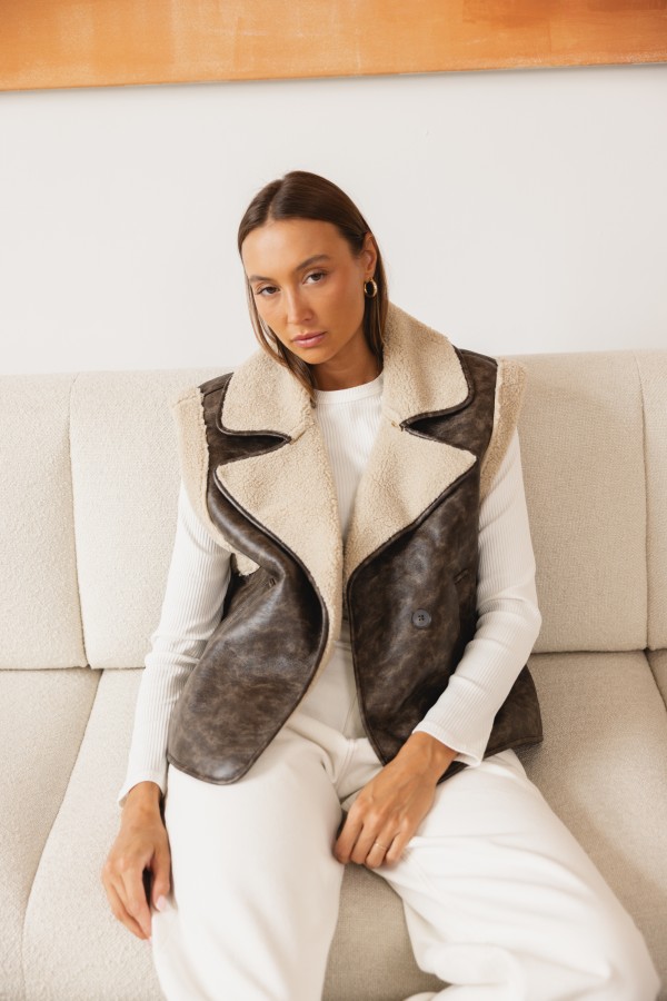Kaja Shearling-Trimmed Gilet Brown