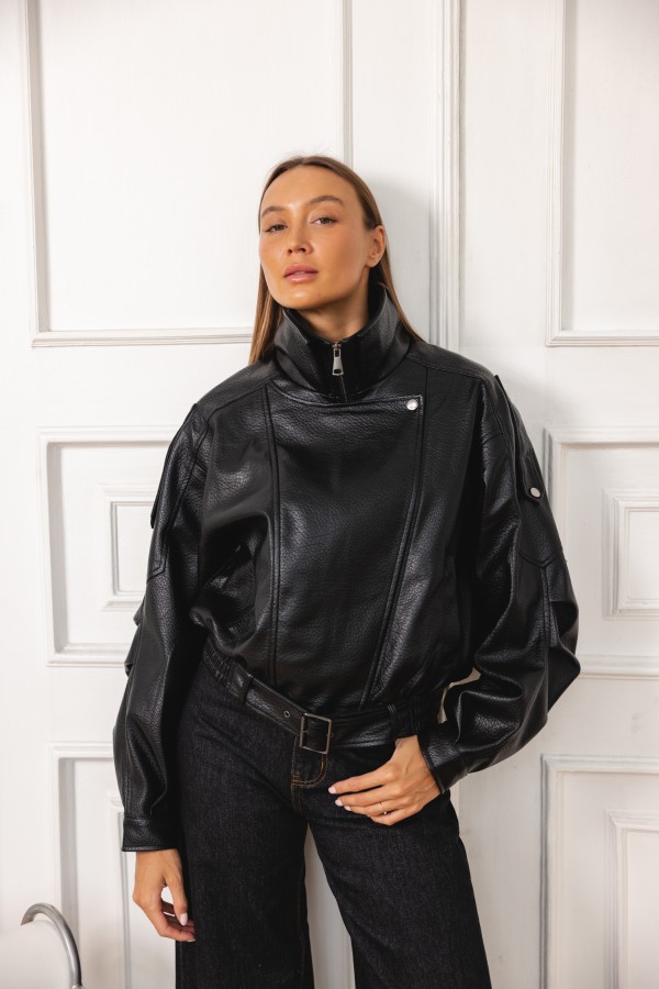 16162 Faux Leather Jacket Black