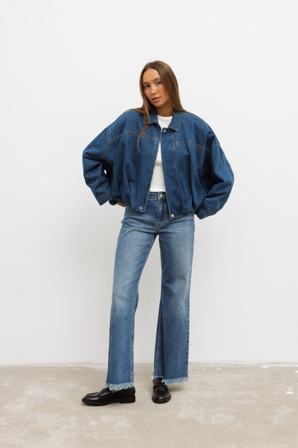 J0843 Denim Bomber Jacket Blue