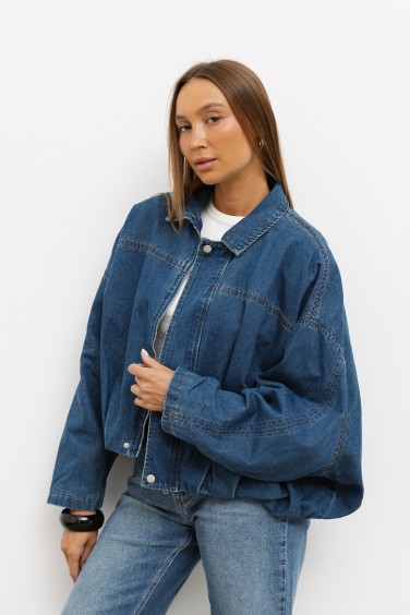 J0843 Denim Bomber Jacket Blue