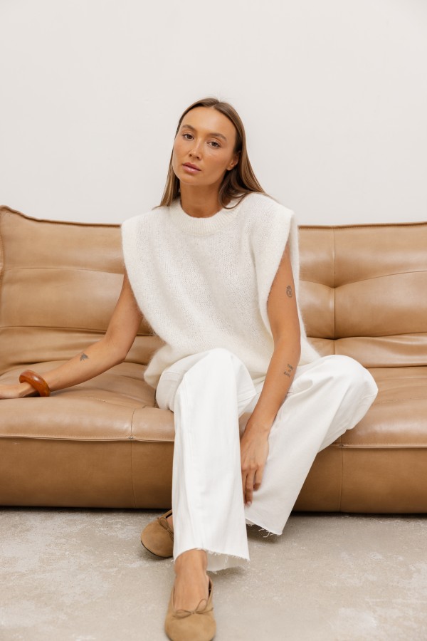 W3636 Spodnie Jeansowe Wide Leg Cream