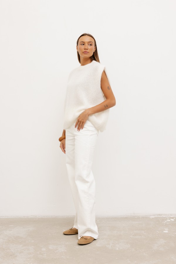 W3636 Spodnie Jeansowe Wide Leg Cream