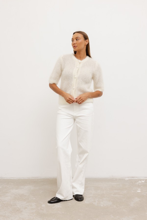 W3636 Spodnie Jeansowe Wide Leg Cream