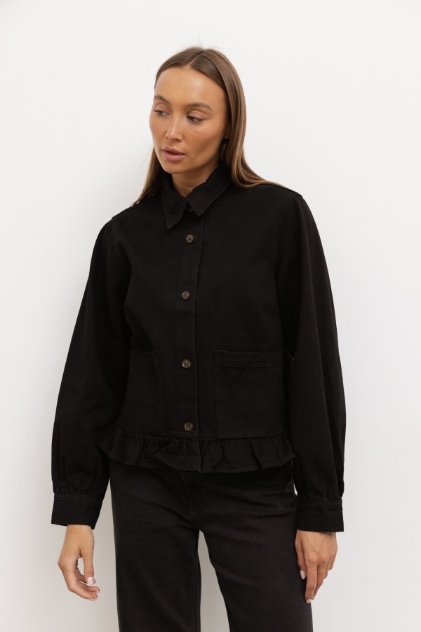 5862 Ruffled Denim Jacket Black