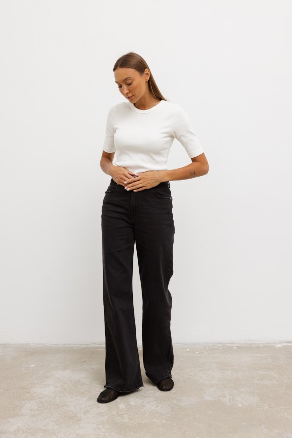 W3392 Spodnie Jeansowe Wide Leg Black