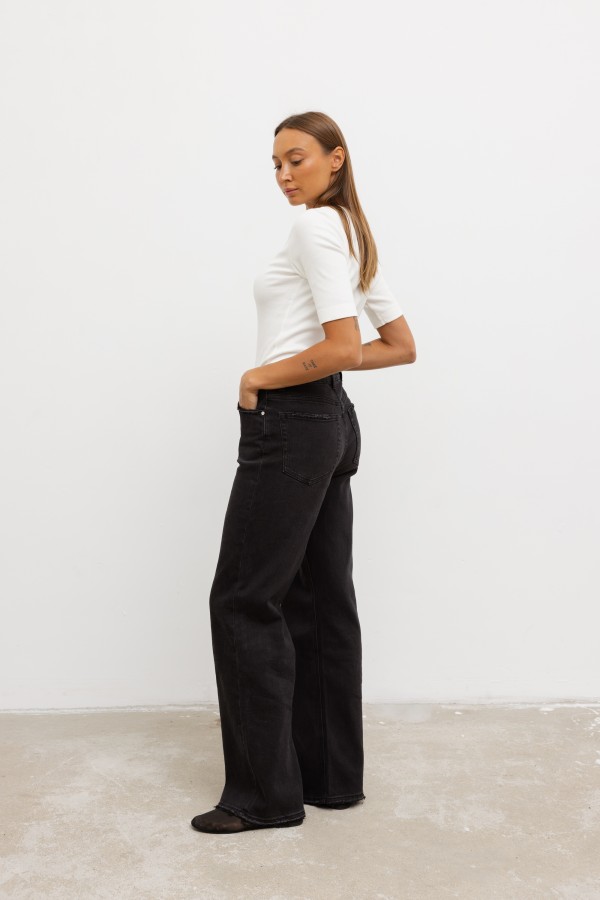 W3392 Spodnie Jeansowe Wide Leg Black