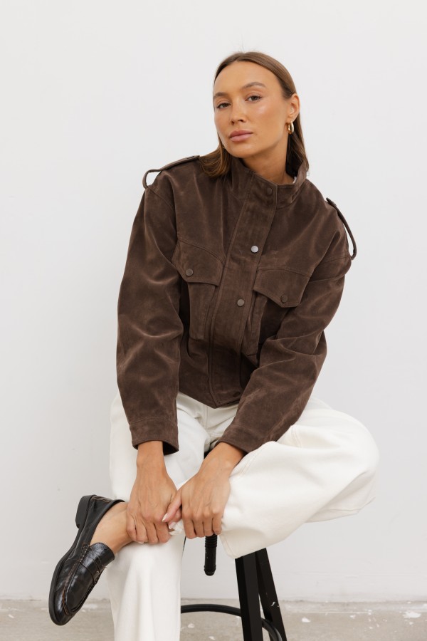122-31 Faux Suede Jacket Brown