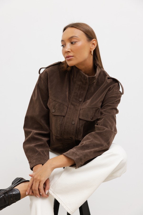 122-31 Faux Suede Jacket Brown