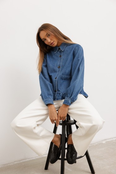 5862 Ruffled Denim Jacket Blue