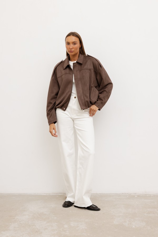 8788 Faux Suede Jacket Brown