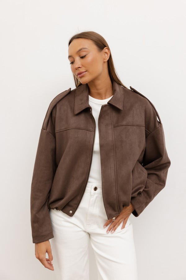 8788 Faux Suede Jacket Brown