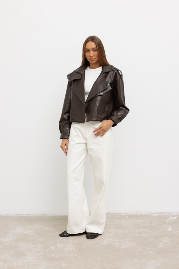 D23005 Brown Eco-Leather Jacket