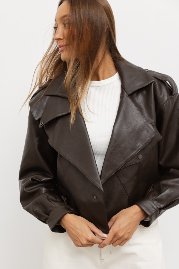 D23005 Brown Eco-Leather Jacket