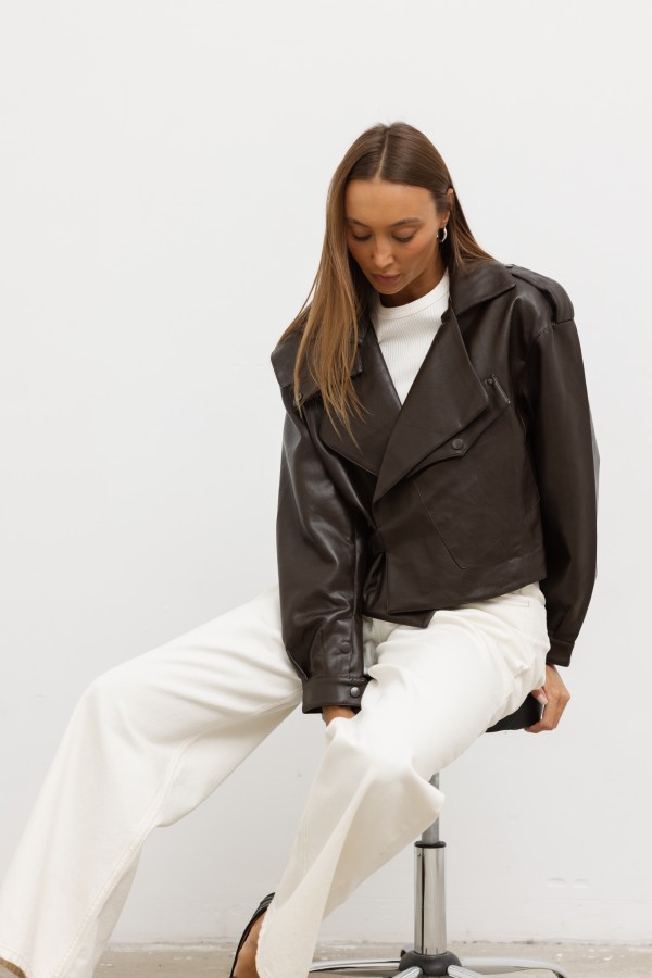 D23005 Brown Eco-Leather Jacket