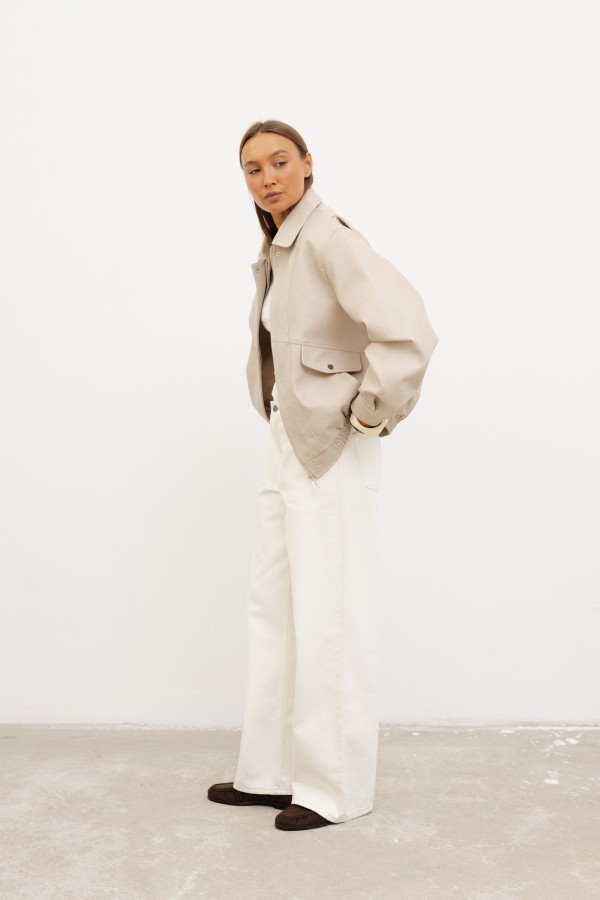 CV2191 Kurtka Z Eko Skóry Beż