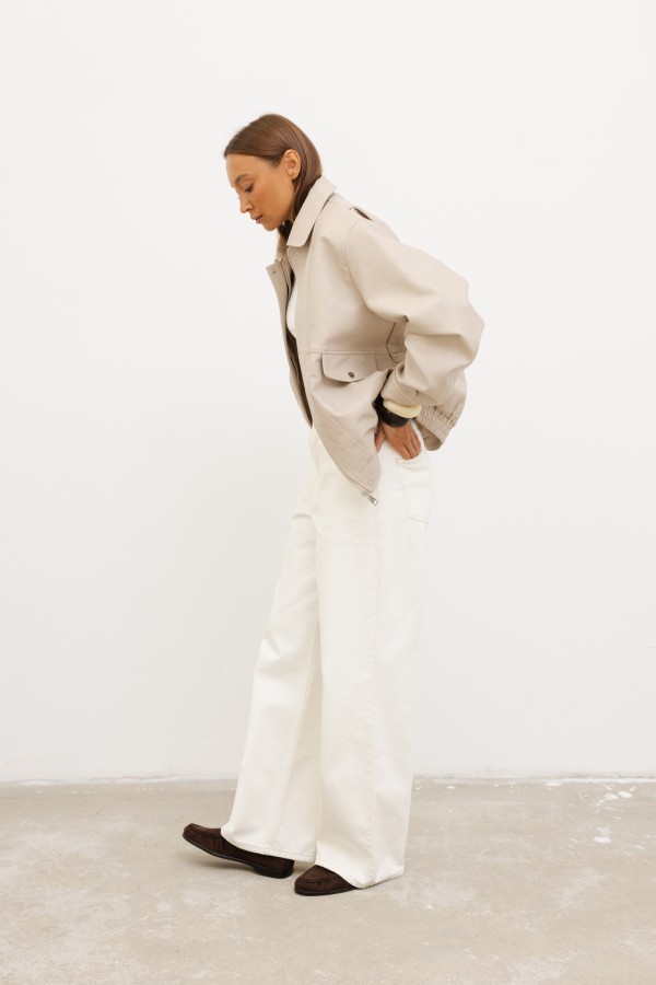 CV2191 Kurtka Z Eko Skóry Beż