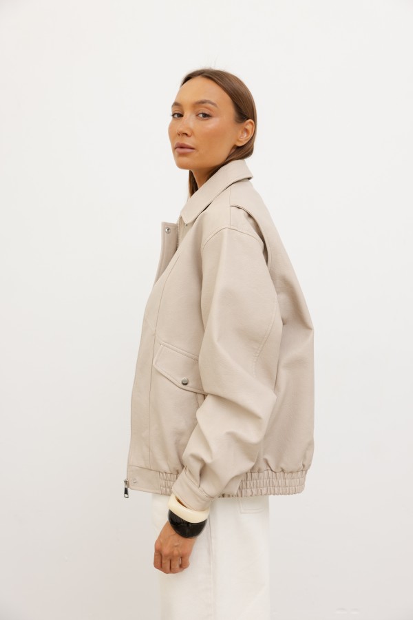 CV2191 Kurtka Z Eko Skóry Beż