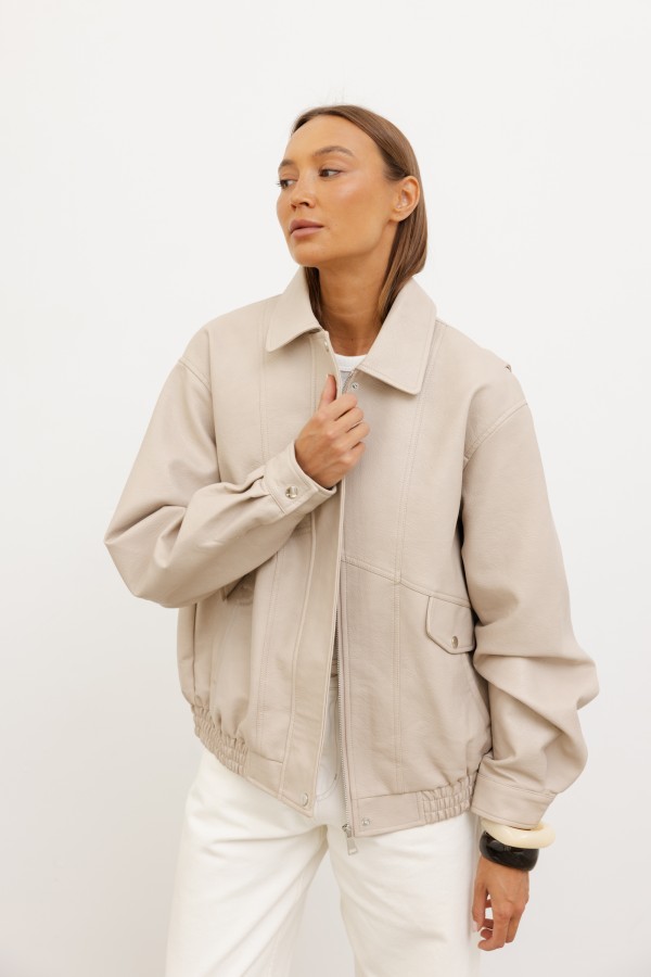 CV2191 Kurtka Z Eko Skóry Beż