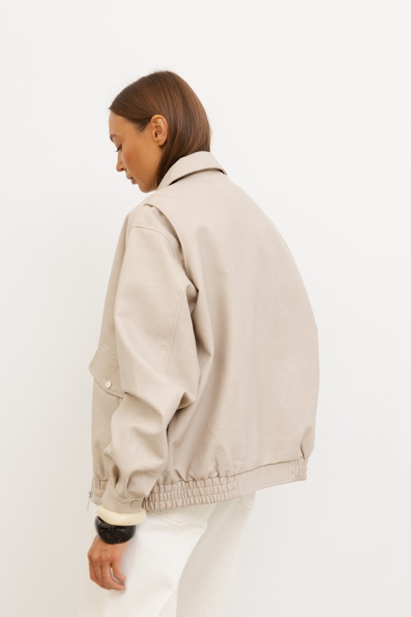 CV2191 Kurtka Z Eko Skóry Beż