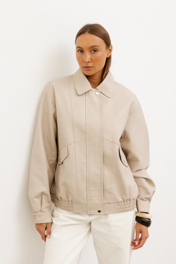 CV2191 Kurtka Z Eko Skóry Beż