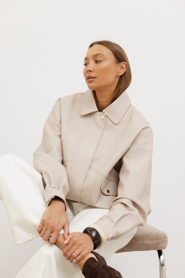 CV2191 Kurtka Z Eko Skóry Beż