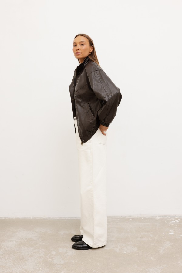 C10818 Faux Leather Jacket Brown