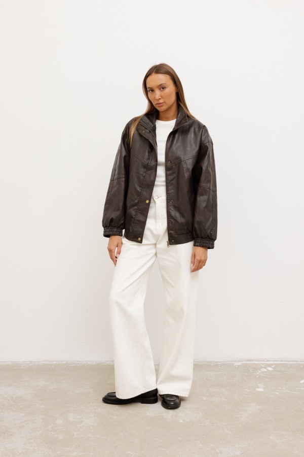 C10818 Faux Leather Jacket Brown