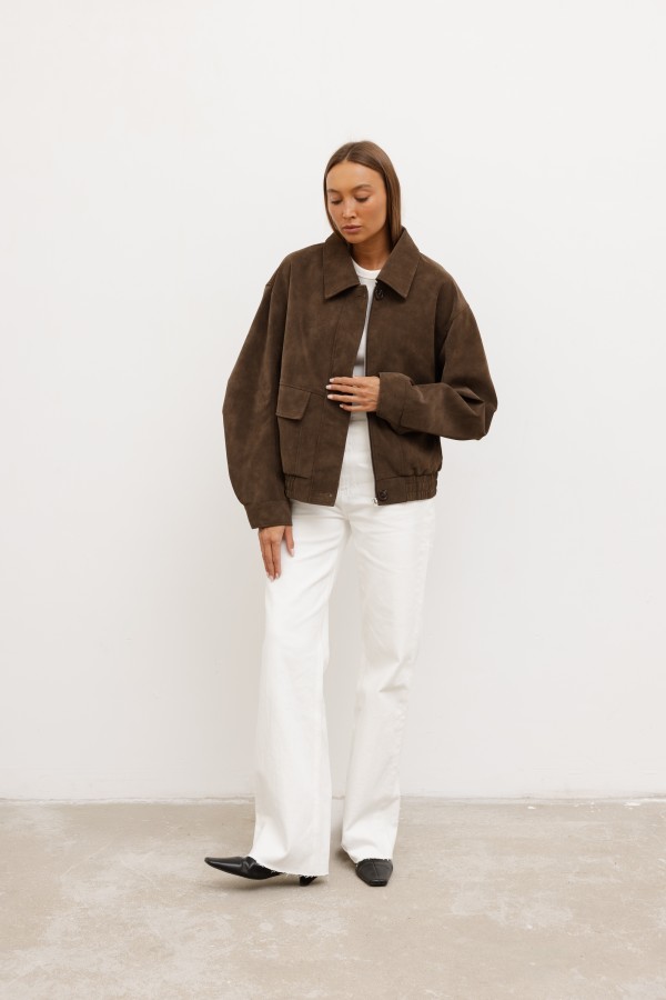3708 Faux Suede Jacket Brown