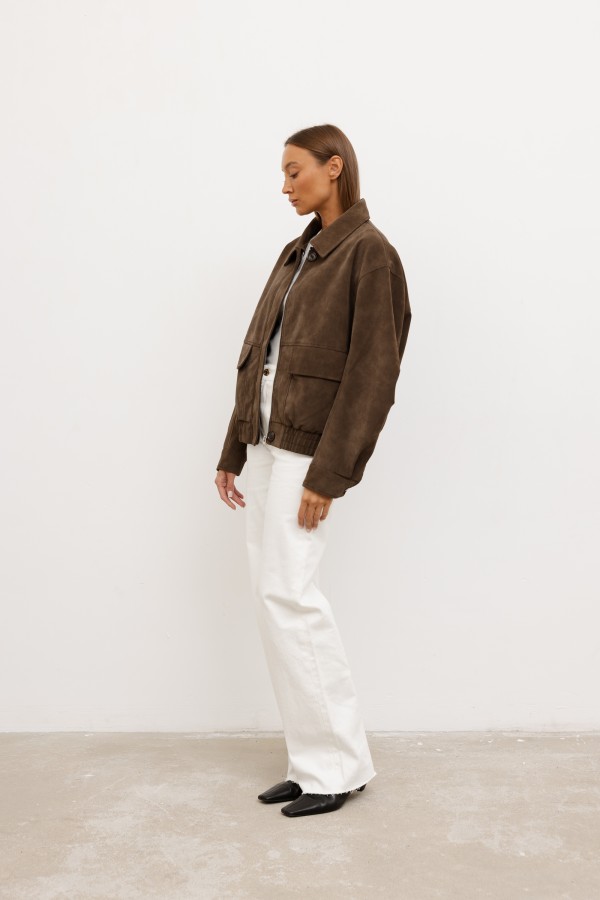 3708 Faux Suede Jacket Brown