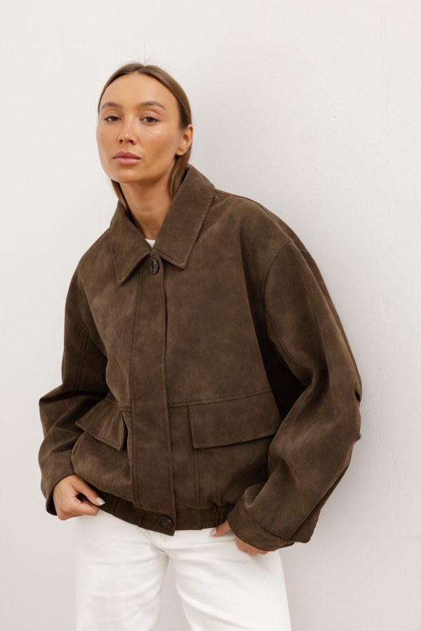 3708 Faux Suede Jacket Brown