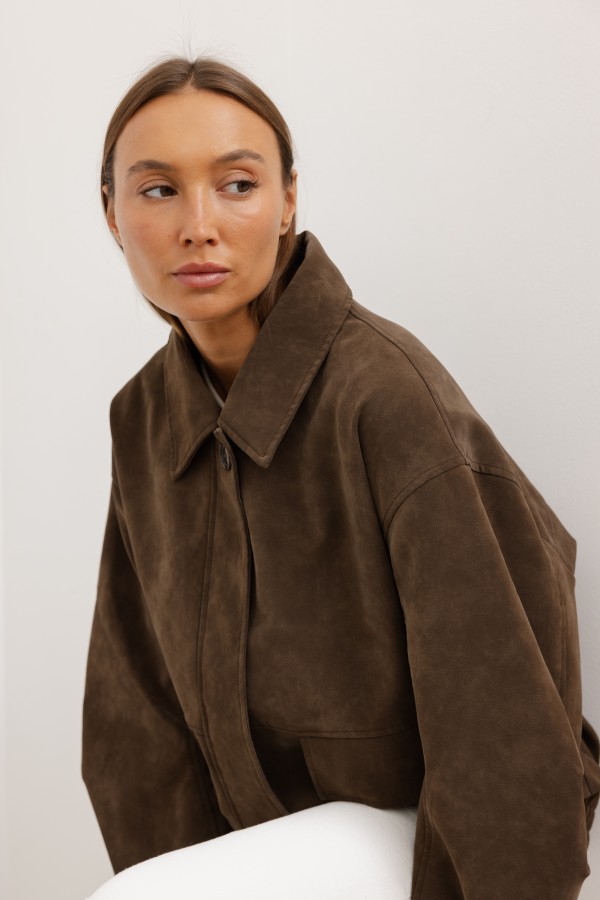 3708 Faux Suede Jacket Brown