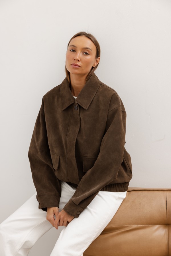 3708 Faux Suede Jacket Brown