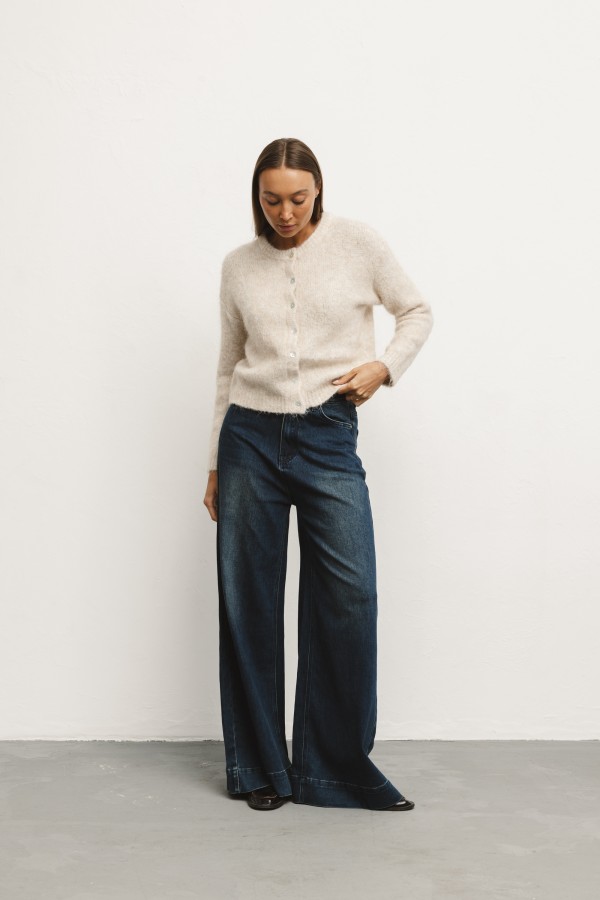 Lake Spodnie Jeansowe Wide Leg Dark Blue