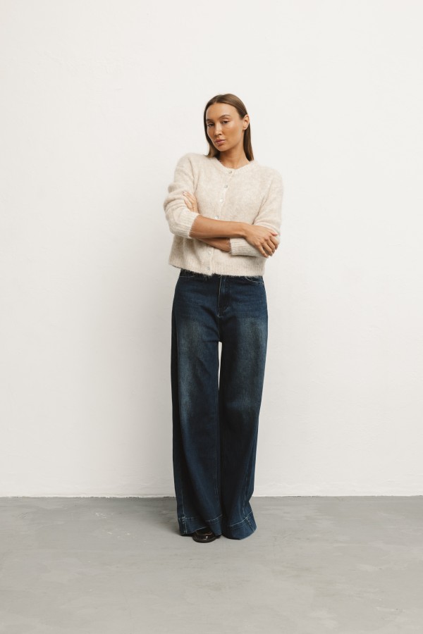 Lake Spodnie Jeansowe Wide Leg Dark Blue