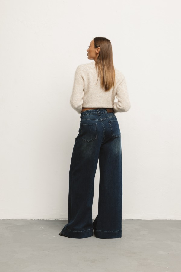 Lake Spodnie Jeansowe Wide Leg Dark Blue