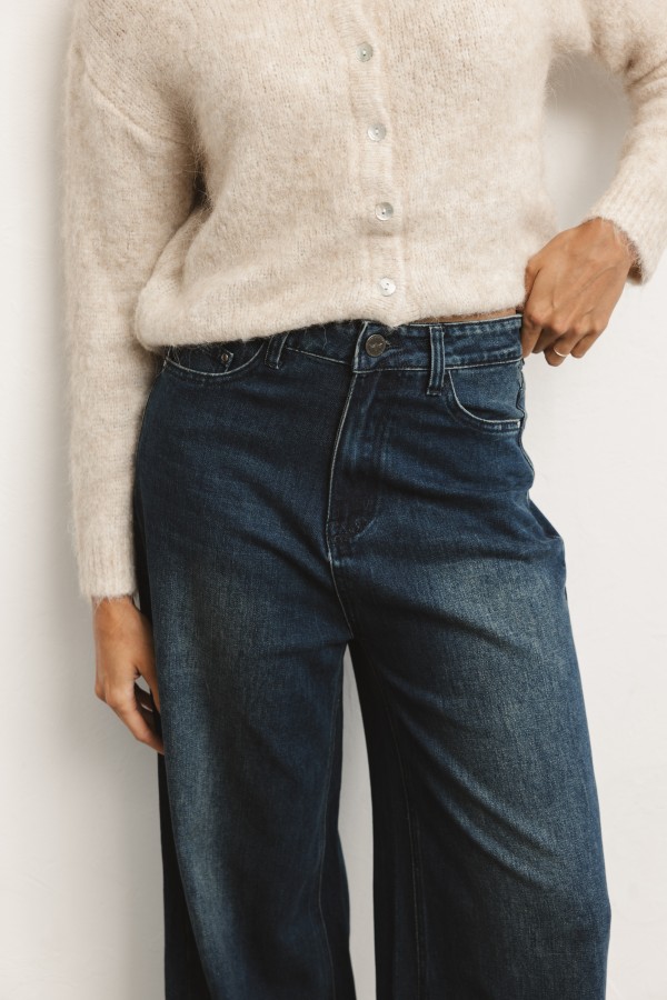 Lake Spodnie Jeansowe Wide Leg Dark Blue
