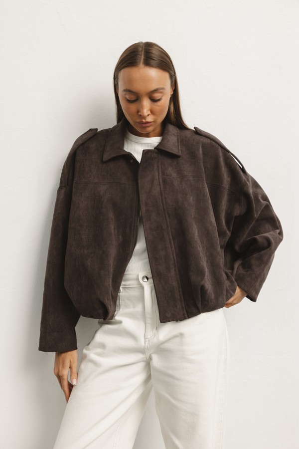 25012 Faux Suede Jacket Brown