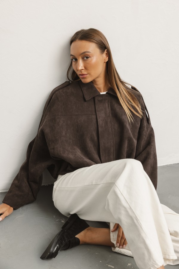 25012 Faux Suede Jacket Brown