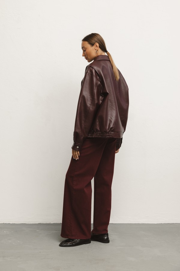 CV2191 Faux Leather Jacket Burgundy