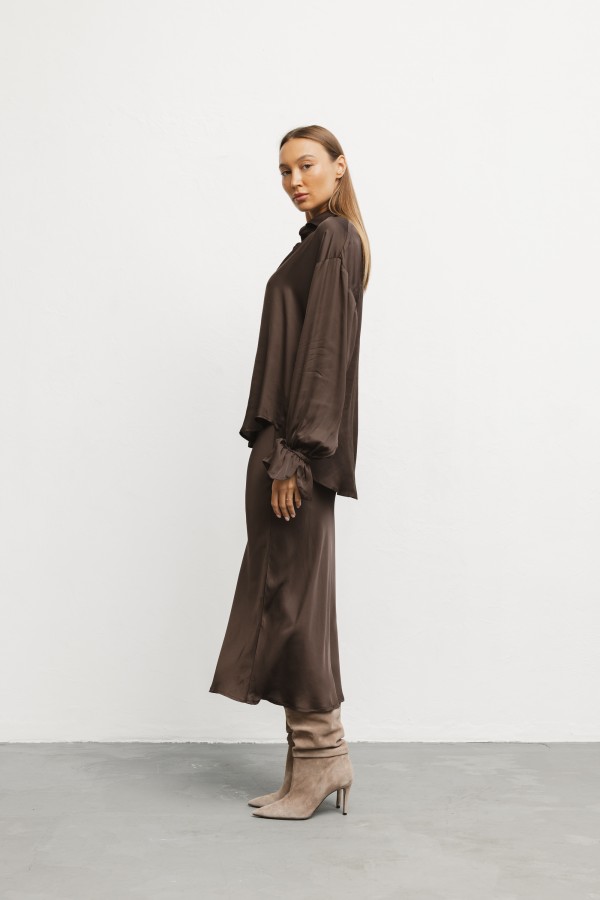 Valeria Satin Skirt Brown