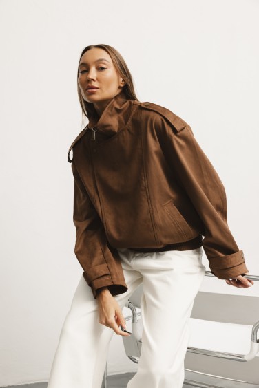 V10257 Kurtka Zamszowa Brąz