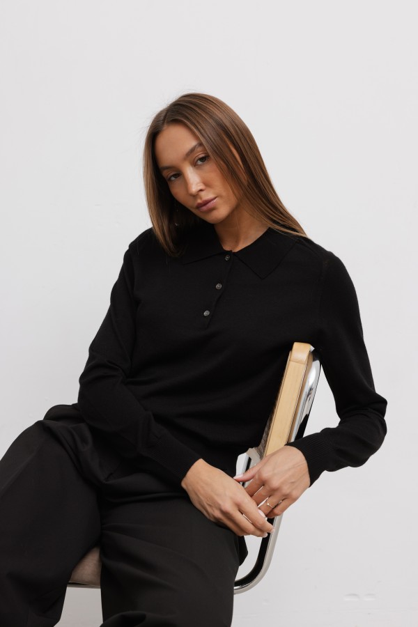 Viggo Wool Collared Blouse Black