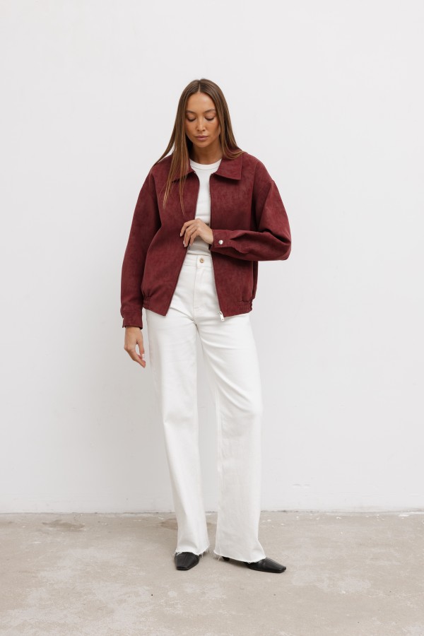Zoya Faux Suede Jacket Burgundy
