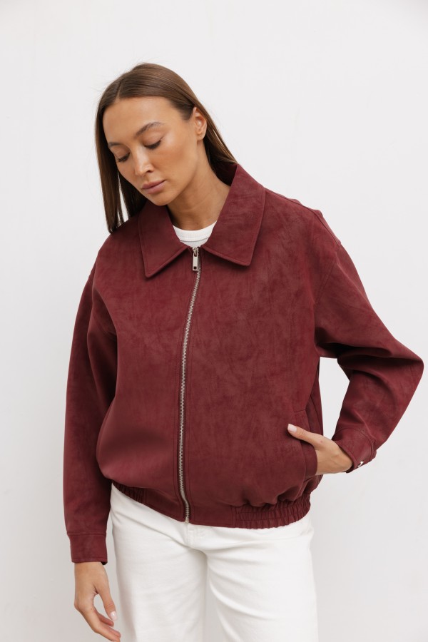Zoya Faux Suede Jacket Burgundy