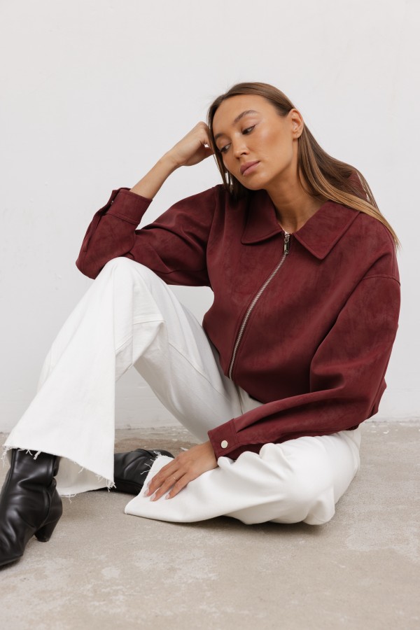 Zoya Faux Suede Jacket Burgundy
