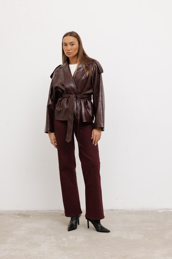 W3368 High-Waisted Wide-Leg Jeans Burgundy